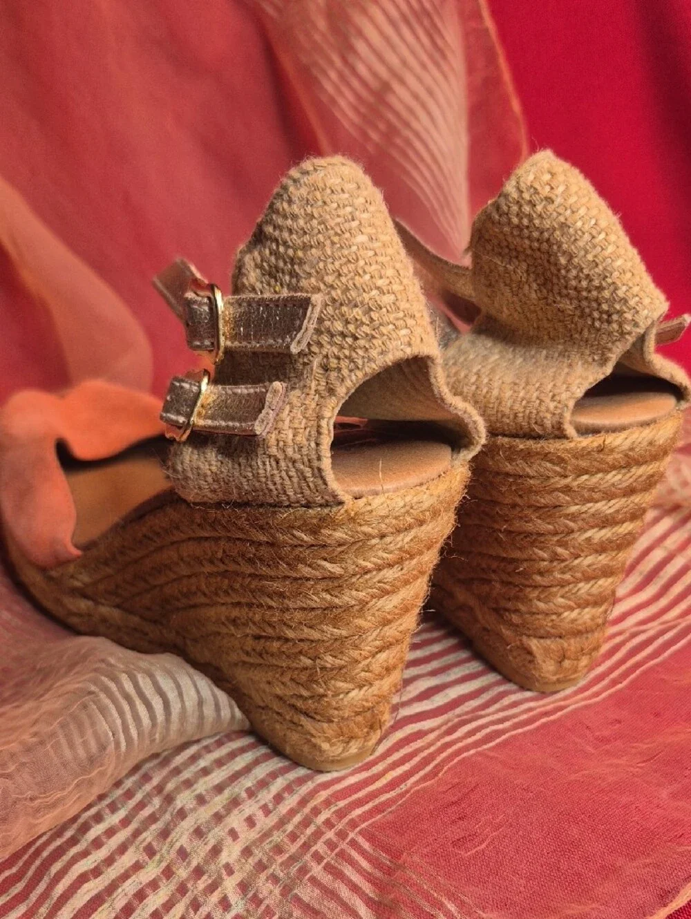 Womens Gaimo For Office London Coral Suede Peep-Toe Espadrilles Like NEW Size 37